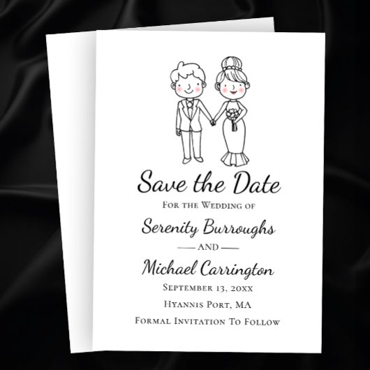 Tekenfilm Bruid Bruidegom Trouwen Bewaar De Datum Kaart