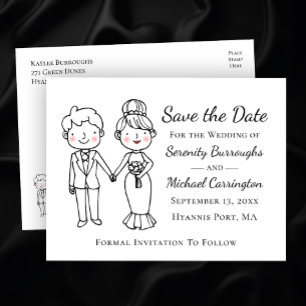 Tekenfilm Bruid Bruidegom Trouwen Laatste datum op Briefkaart
