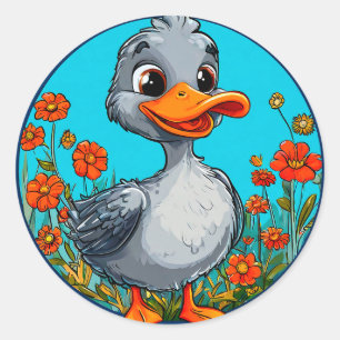 🦆 Tekenfilm Eendje Schattig Baby Vogeltje Eenvoud Ronde Sticker