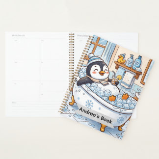 Tekenfilm Gelukkige Pinguïn in bad | Personaliseer Planner