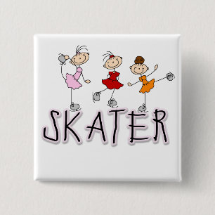 Tekenfilm Schaats T-shirts en Cadeaus Vierkante Button 5,1 Cm