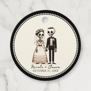 Tekenfilm Skelet Bruid + Bruidegom Whimsical Huwel Bedankjes Labels