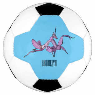 Tekenfilmillustratie van orchidee bidsprinkhaan voetbal