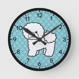 Tekenillustratie van een schattige Bichon Frise-ho Ronde Klok