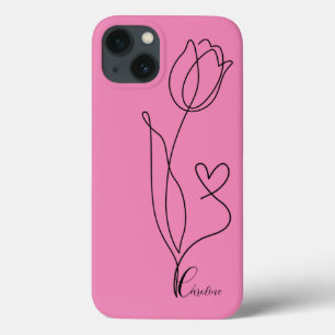 Tekening Black Flower roos Heart Persoonlijke tele iPhone 13 Hoesje