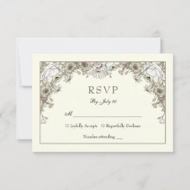 Tekening bloemen ivoor romantische bruiloft RSVP k