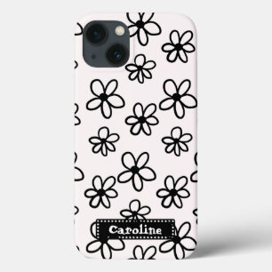 Tekening Bloemen Zwart-wit Persoonlijke telefoon iPhone 13 Hoesje
