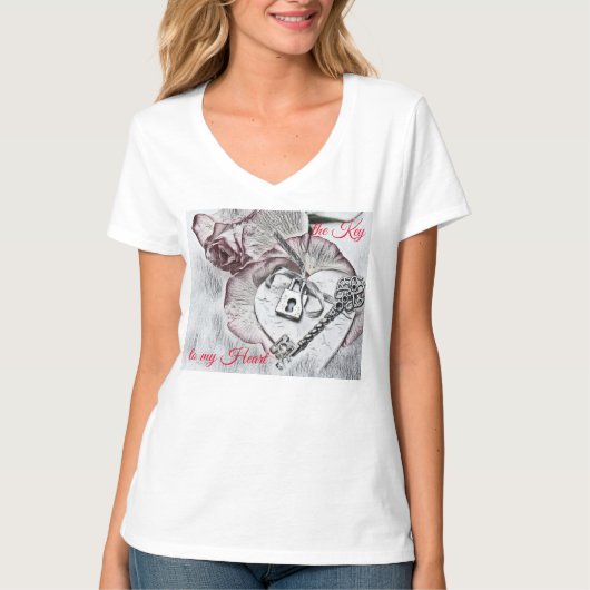 tekening "De sleutel tot mijn hart" tekst T-shirt (Voorkant)