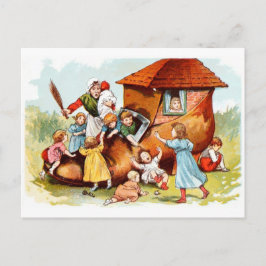 tekening: de vrouw die in een schoen woont briefkaart