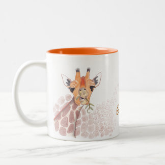 Tekening Giraffe met onderschrift: Giraffe een cup Tweekleurige Koffiemok
