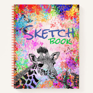 Tekening kleurrijke gemengde media-Giraffe Notitieboek