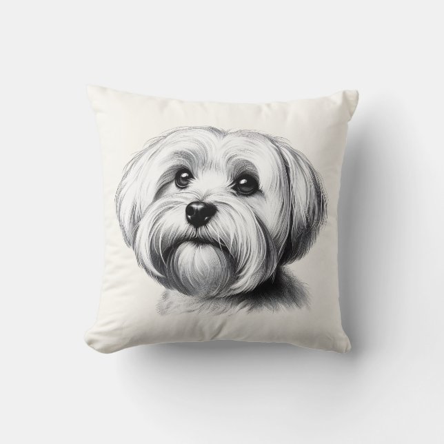 Tekening Maltezer Hond Kussen (Voorkant)