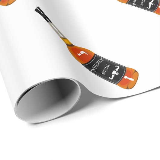 Tekening met flesje met whiskey geïsoleerd op witt cadeaupapier (Rol Hoek)