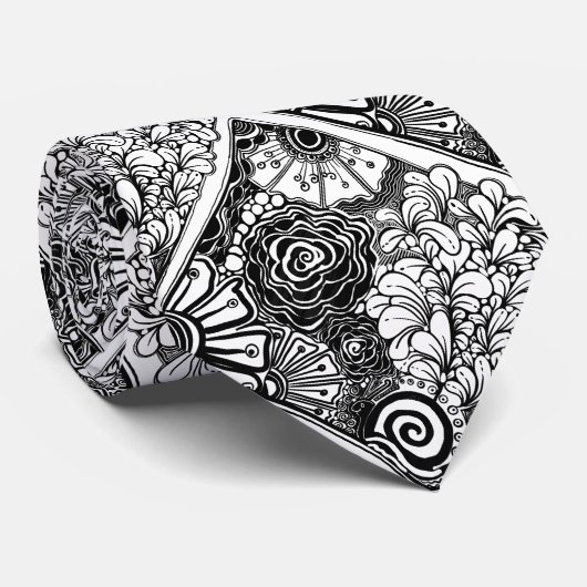 Tekening met zwarte en witte flens stropdas (Opgerold)