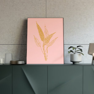 Tekening met zwarte roze en gouden botanische lijn poster