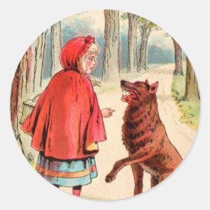  tekening: Red Riding Hood en de Wolf Ronde Sticker