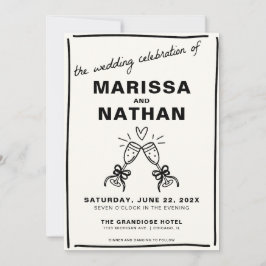 Tekening samen Champagne foto bruiloft uitnodiging