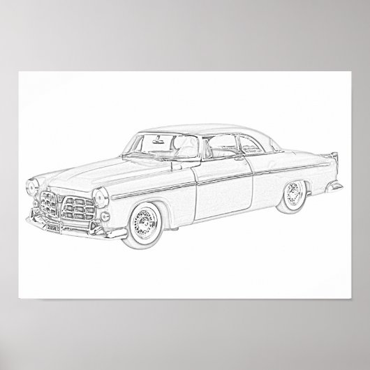 Tekening van 1955 Chrysler 300-potlood, zwart-wit Poster (Voorkant)