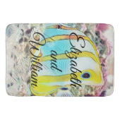 tekening van blauwe gele vis in Zee Badmat (Voorkant)