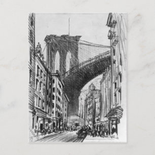 tekening van de Brooklyn Bridge Tenements Briefkaart