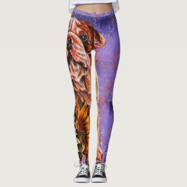 Tekening van de hond van Bulldog en Sunflower Dog  Leggings