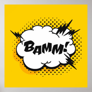 Tekening van de kunstspraak van de pop met tekst.  poster