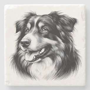 Tekening van een Australische herder Stenen Onderzetter
