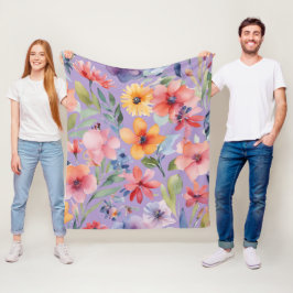 Tekening van een bloemsamenstelling in aquarel fleece deken