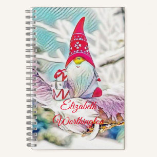 tekening van een gnoom op een sneeuwboom notitieboek