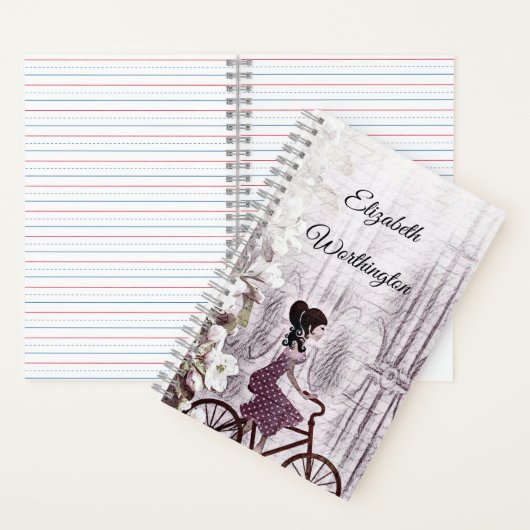  tekening van een jongedame op een fiets notitieboek (Binnen)