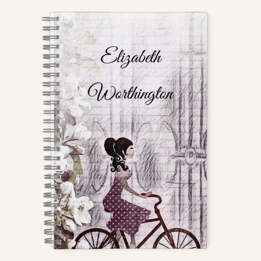  tekening van een jongedame op een fiets notitieboek (Voorkant)