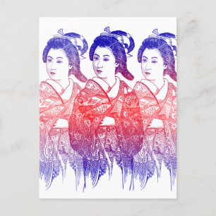 Tekening van een kimono dame briefkaart