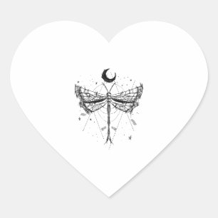 Tekening van een libel in maanlicht Boho stijl Hart Sticker