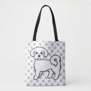 Tekening van een Maltese zoete cartoon hond & pote Draagtas