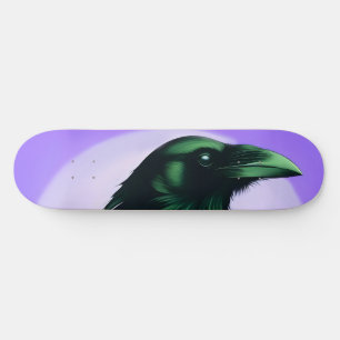 Tekening van een raaf op neon paarse achtergrond skateboard