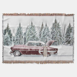 Tekening van een Rode Vrachtwagen met Kerstboom Deken