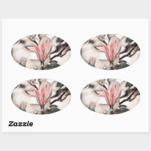 Tekening van een roze magnoliebloem ovaal