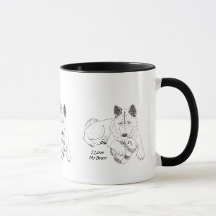 tekening van een schattige akita die de teddybeer mok