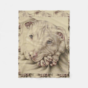 Tekening van een witte Pitbull op de Blanket Fleece Deken