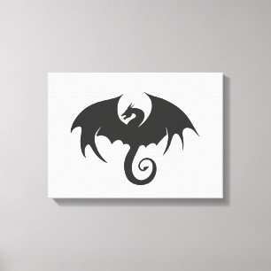 Tekening van een zwarte drakensilhouet canvas afdruk