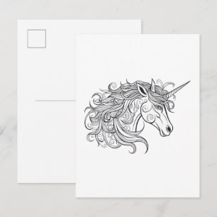 Tekening van eenhoornige kop Klein Briefkaart