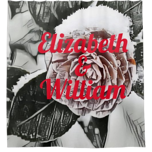 Tekening van gezaaid Roos, bevroren Douchegordijn (Voorkant)