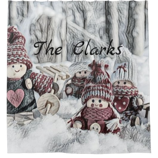  tekening van gnomen in de sneeuw douchegordijn (Voorkant)