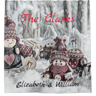 tekening van gnomen in de sneeuw douchegordijn