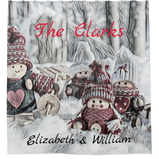 tekening van gnomen in de sneeuw douchegordijn (Voorkant)