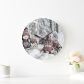 tekening van gnomen in de sneeuw grote klok (Huis)