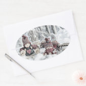 tekening van gnomen in de sneeuw ovale sticker (Envelop)
