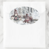 tekening van gnomen in de sneeuw ovale sticker (Tas)