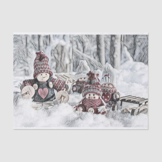  tekening van gnomen in de sneeuw tissuepapier (Voorkant)