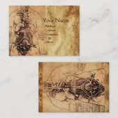 Tekening van het Antiek perkamperkament van de vro Visitekaartje (Voorkant / Achterkant)